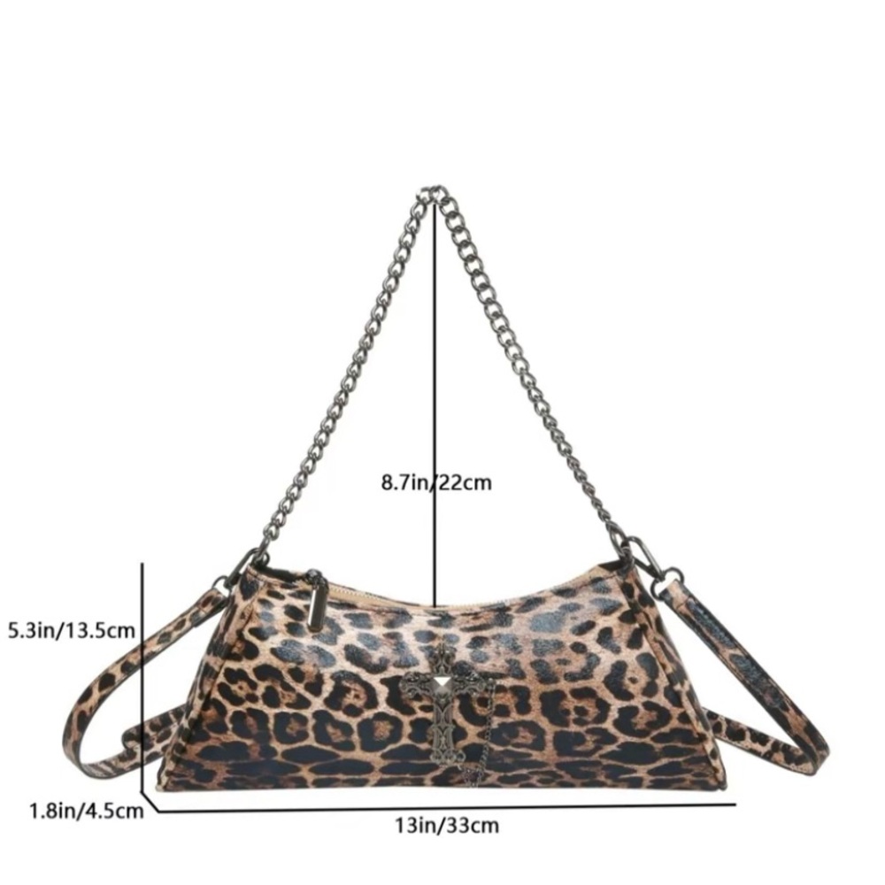 Leopard Criss-Cross Crossbody Bag PU Animal Leather Shoulder Bag Fashion Satchel - Picture 3 of 9